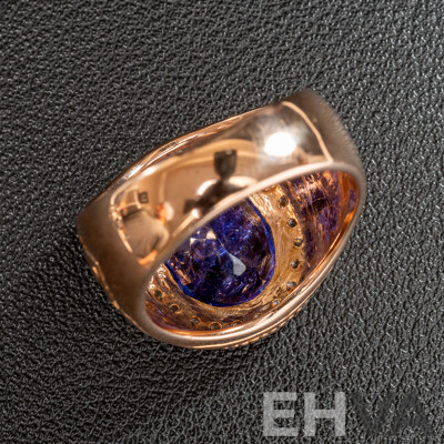 NEW - 14ct Rose Gold Tanzanite & Diamond Mens Ring, T4.92ct/TDW0.44ct, Size Q, 11.47 Grams