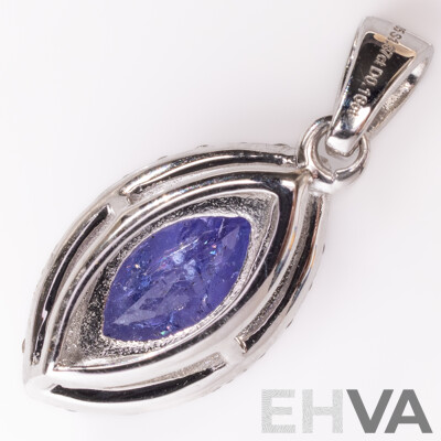 NEW - 14ct Tanzanite & Diamond Halo Pendant, S1.37ct/TDW0.18ct, 20mm, 1.26 Grams