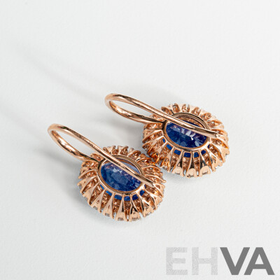 NEW - 14ct Rose Gold Tanzanite & Diamond Drop Earrings, T5.36ct/TDW0.64ct, 18mm Long, 3.84 Grams