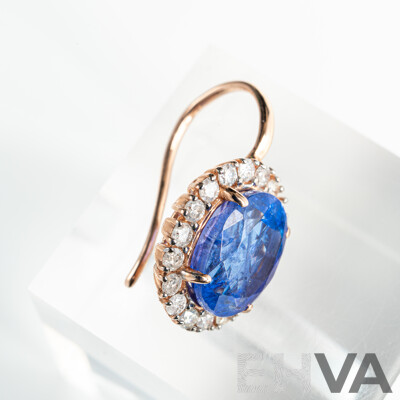 NEW - 14ct Rose Gold Tanzanite & Diamond Drop Earrings, T5.36ct/TDW0.64ct, 18mm Long, 3.84 Grams