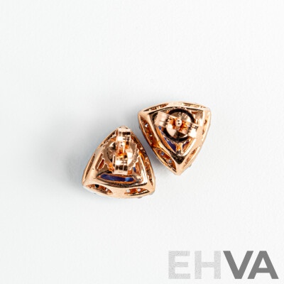 NEW - 14ct Rose Gold Tanzanite & Diamond Stud Earrings, T2.16ct/TDW0.34ct, 9.4mm, 2.37 Grams