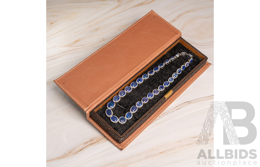 Platinum Tanzanite & Diamond Halo Tennis Necklace, T133.35ct/TDW7.33ct, 46cm, 99.10 Grams - WGI Report with Value