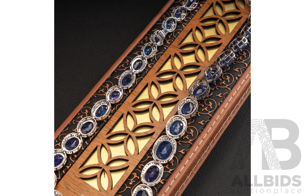 Platinum Tanzanite & Diamond Halo Tennis Necklace, T133.35ct/TDW7.33ct, 46cm, 99.10 Grams - WGI Report with Value