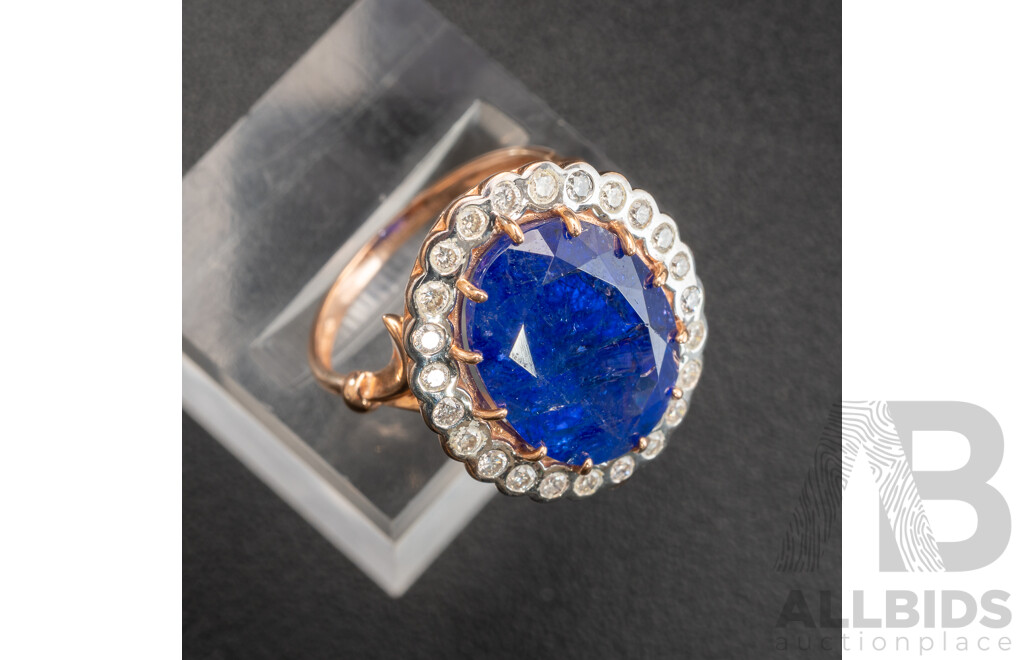 NEW - 14ct Rose Gold Tanzanite & Diamond Cocktail Ring, T10.25ct/TDW0.43ct, Size O, 7.51 Grams