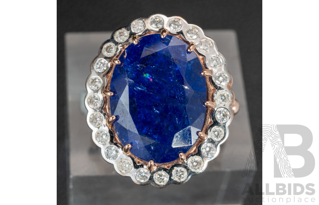 NEW - 14ct Rose Gold Tanzanite & Diamond Cocktail Ring, T10.25ct/TDW0.43ct, Size O, 7.51 Grams