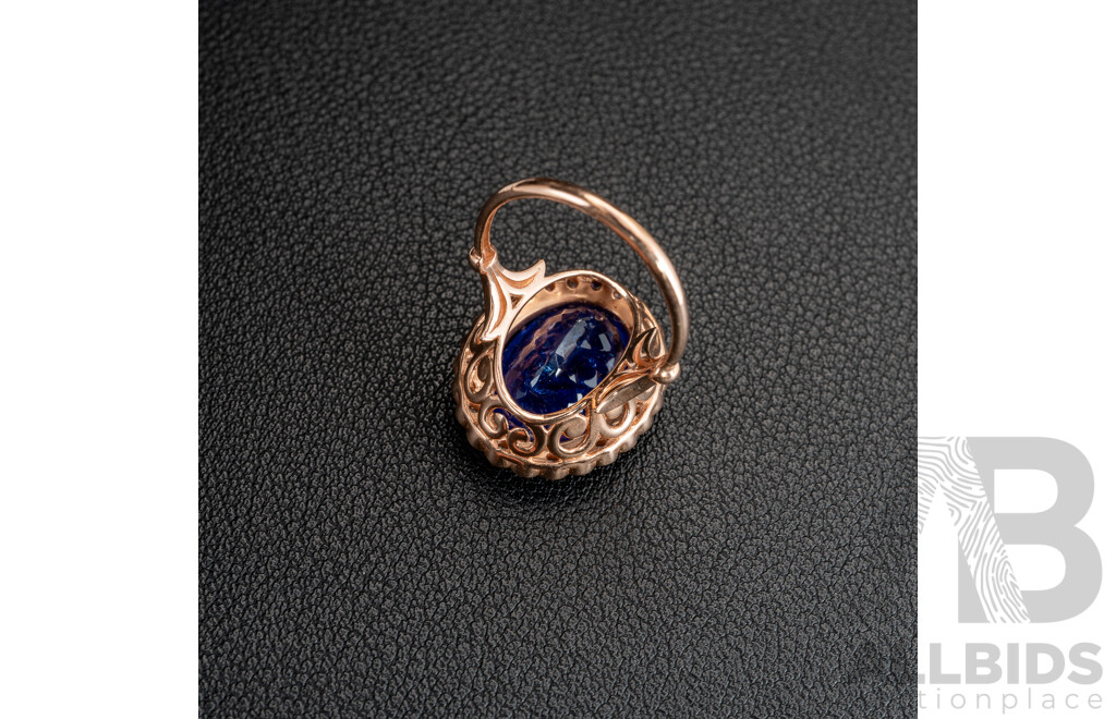 NEW - 14ct Rose Gold Tanzanite & Diamond Cocktail Ring, T10.25ct/TDW0.43ct, Size O, 7.51 Grams