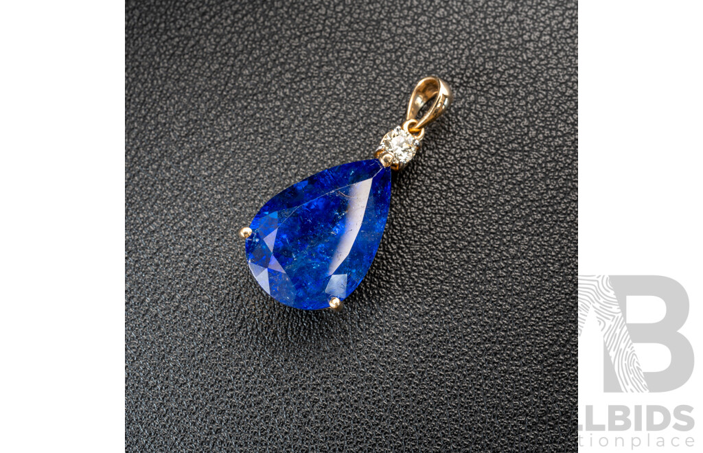 NEW - 14ct Tanzanite & Diamond Pendant, T16.36ct/TDW0.27ct, 33mm Long, 6.01 Grams