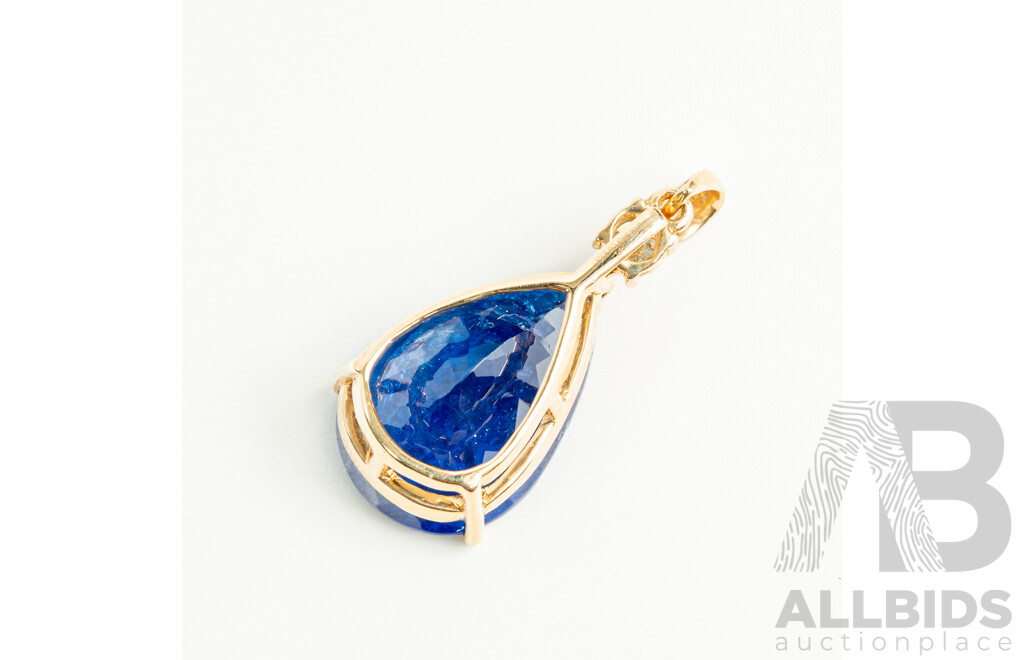 NEW - 14ct Tanzanite & Diamond Pendant, T16.36ct/TDW0.27ct, 33mm Long, 6.01 Grams