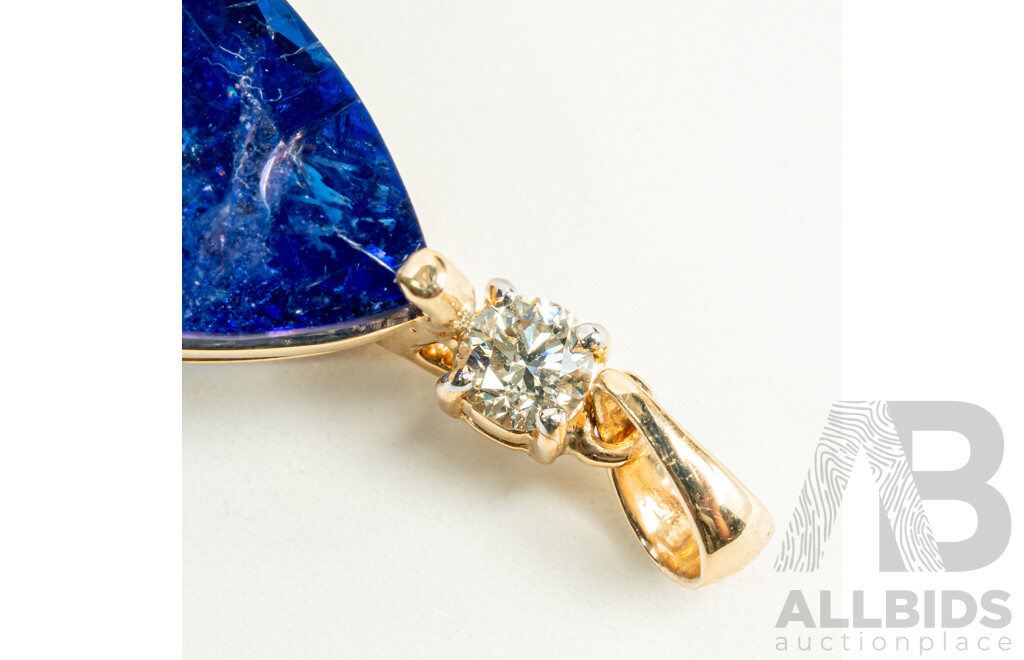 NEW - 14ct Tanzanite & Diamond Pendant, T16.36ct/TDW0.27ct, 33mm Long, 6.01 Grams