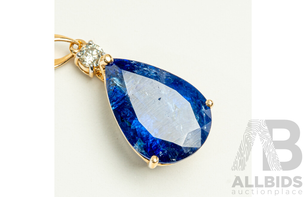 NEW - 14ct Tanzanite & Diamond Pendant, T16.36ct/TDW0.27ct, 33mm Long, 6.01 Grams