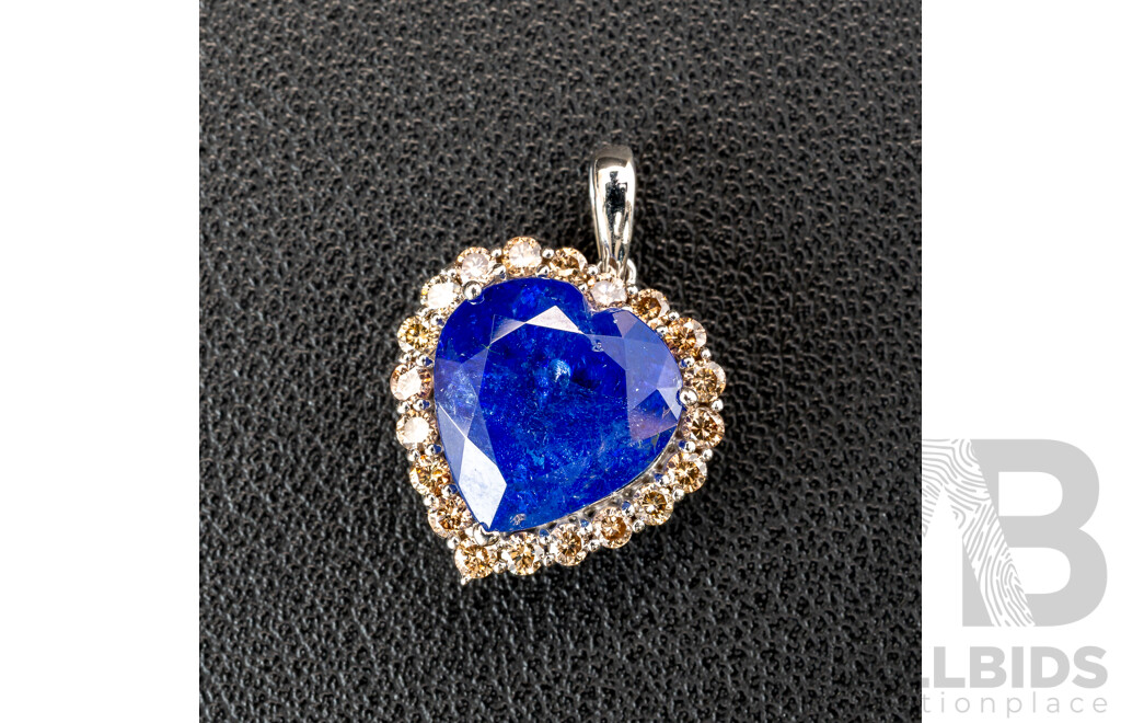 NEW - 14ct Tanzanite & Diamond Halo Heart Shaped Pendant, T7.93ct/TDW0.67ct, 17mm X 16mm, 3.97 Grams