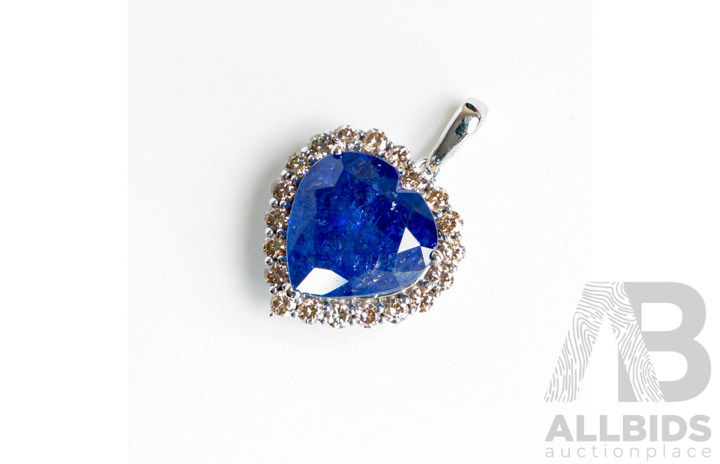 NEW - 14ct Tanzanite & Diamond Halo Heart Shaped Pendant, T7.93ct/TDW0.67ct, 17mm X 16mm, 3.97 Grams