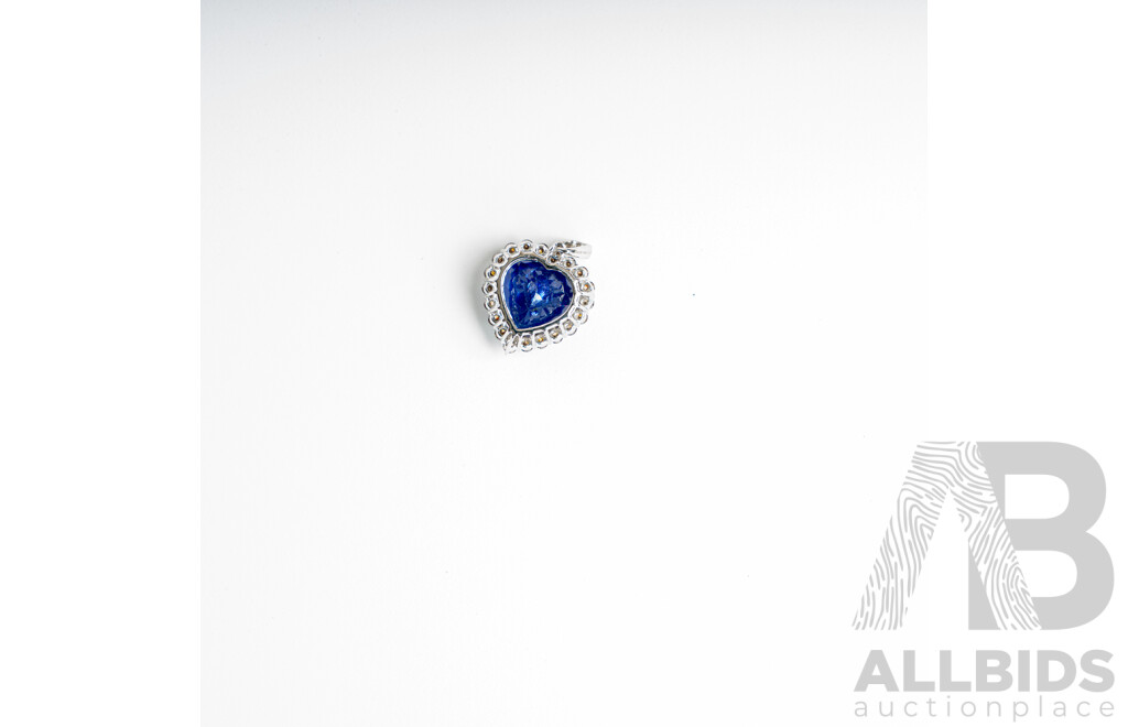 NEW - 14ct Tanzanite & Diamond Halo Heart Shaped Pendant, T7.93ct/TDW0.67ct, 17mm X 16mm, 3.97 Grams