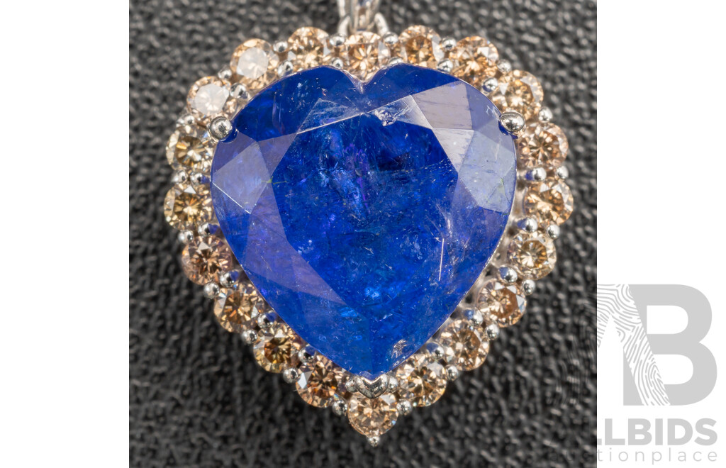 NEW - 14ct Tanzanite & Diamond Halo Heart Shaped Pendant, T7.93ct/TDW0.67ct, 17mm X 16mm, 3.97 Grams