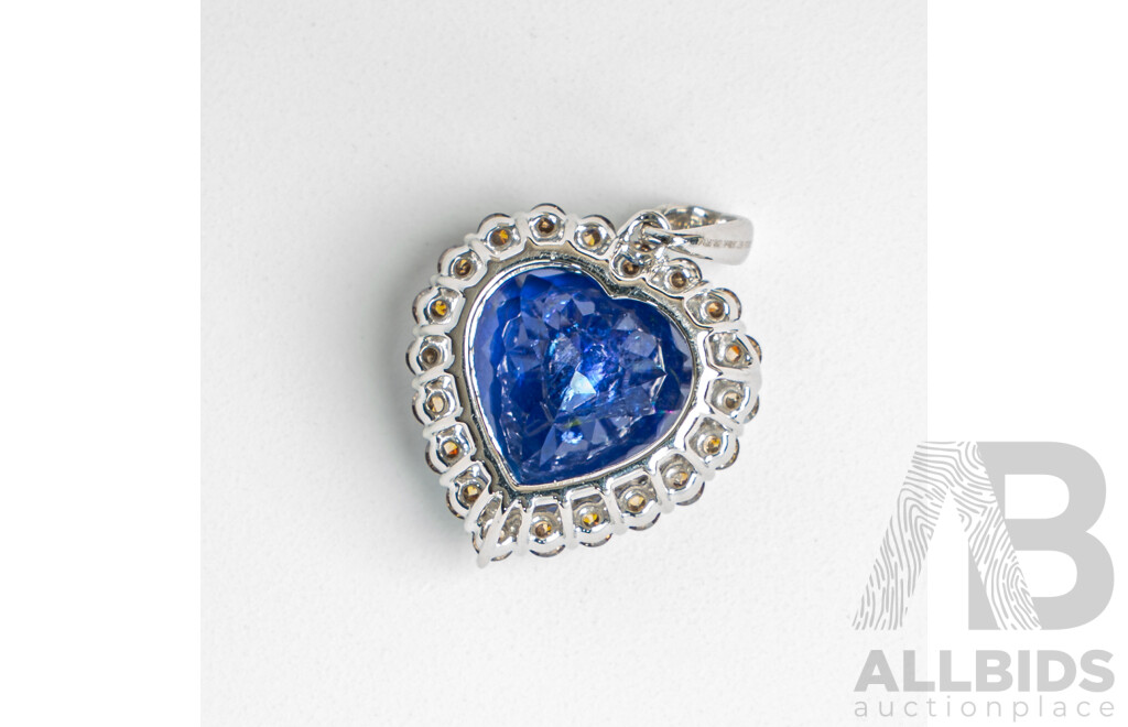 NEW - 14ct Tanzanite & Diamond Halo Heart Shaped Pendant, T7.93ct/TDW0.67ct, 17mm X 16mm, 3.97 Grams
