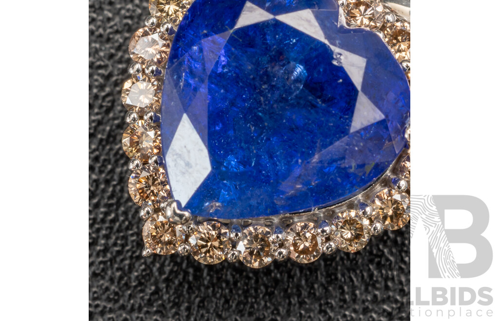NEW - 14ct Tanzanite & Diamond Halo Heart Shaped Pendant, T7.93ct/TDW0.67ct, 17mm X 16mm, 3.97 Grams