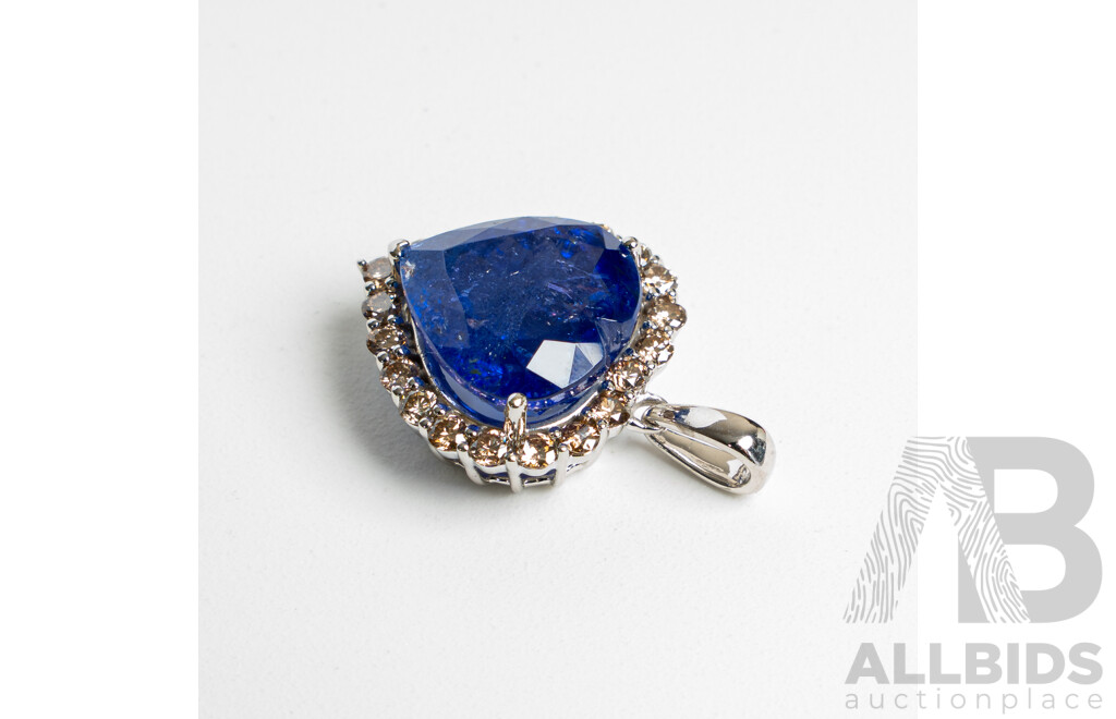 NEW - 14ct Tanzanite & Diamond Halo Heart Shaped Pendant, T7.93ct/TDW0.67ct, 17mm X 16mm, 3.97 Grams