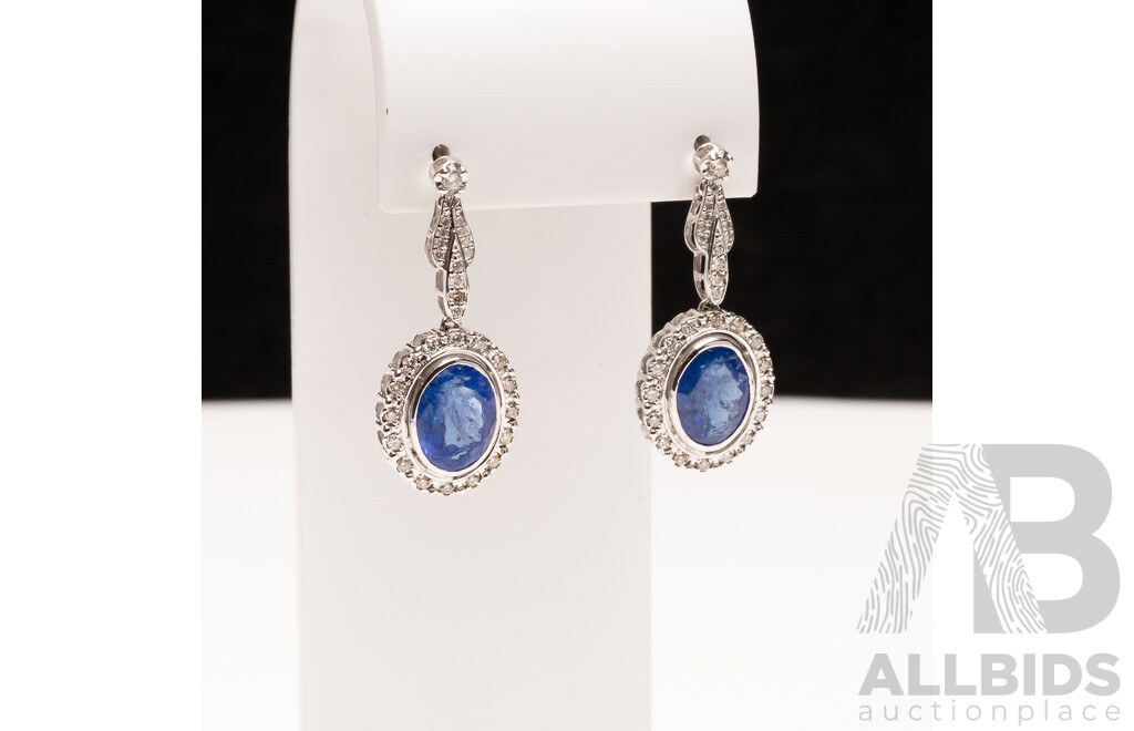 NEW - 9ct Tanzanite & Diamond Luxury Drop Stud Earrings, T9.08ct/TDW0.87ct, 6.82 Grams