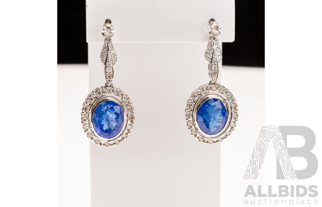 NEW - 9ct Tanzanite & Diamond Luxury Drop Stud Earrings, T9.08ct/TDW0.87ct, 6.82 Grams