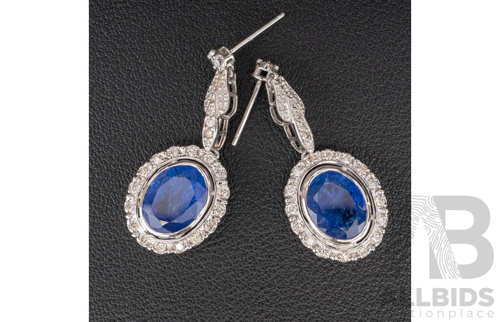 NEW - 9ct Tanzanite & Diamond Luxury Drop Stud Earrings, T9.08ct/TDW0.87ct, 6.82 Grams