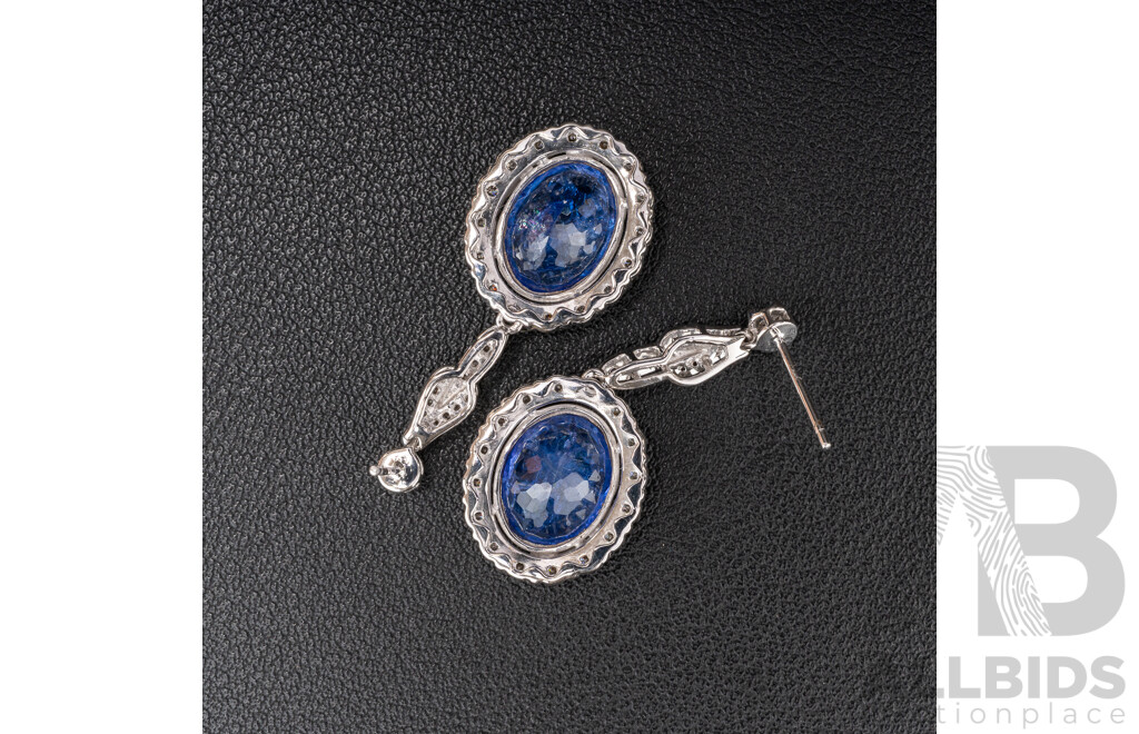 NEW - 9ct Tanzanite & Diamond Luxury Drop Stud Earrings, T9.08ct/TDW0.87ct, 6.82 Grams