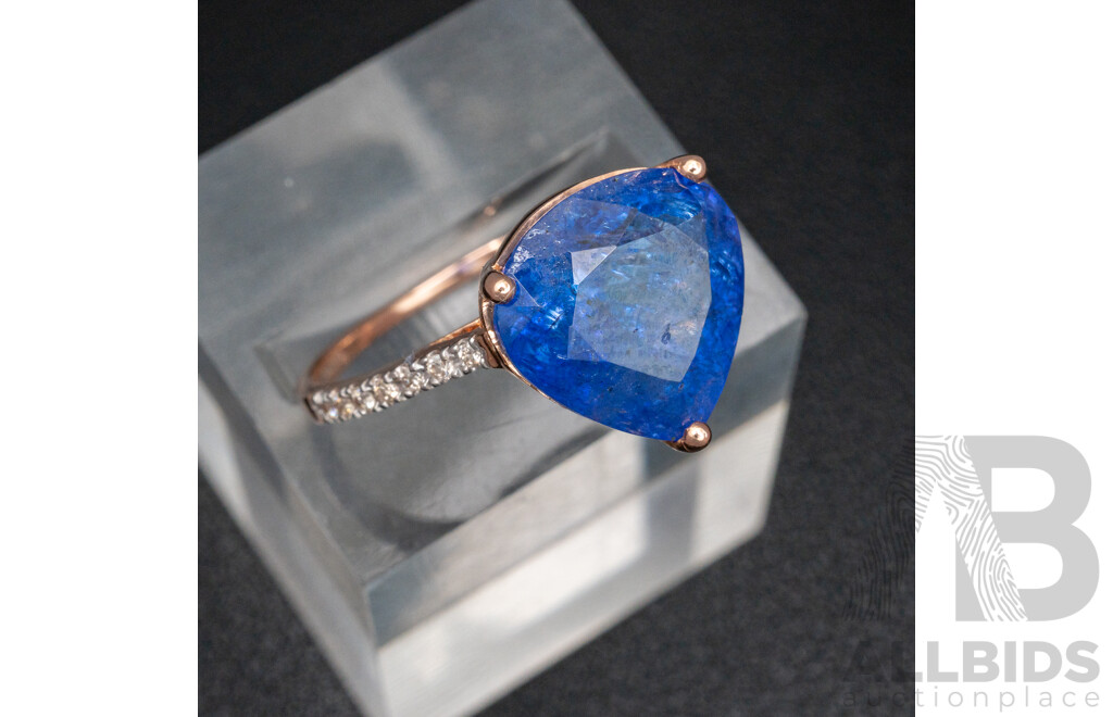 NEW - 14ct Rose Gold Tanzanite & Diamond Ring, T6.17ct,TDW0.10ct, Size R, 3.14 Grams
