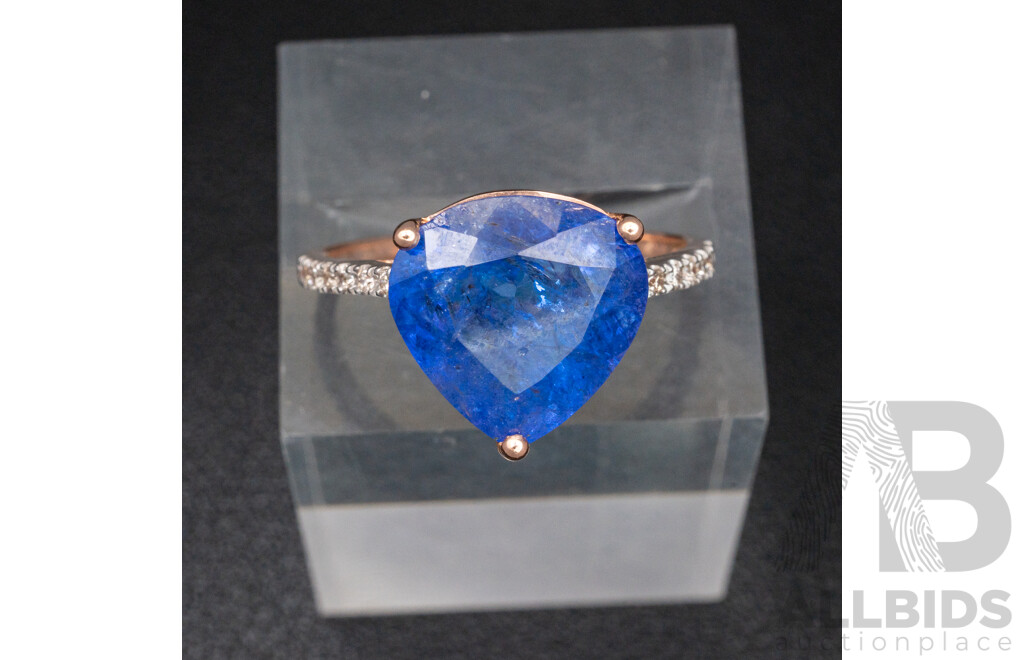 NEW - 14ct Rose Gold Tanzanite & Diamond Ring, T6.17ct,TDW0.10ct, Size R, 3.14 Grams