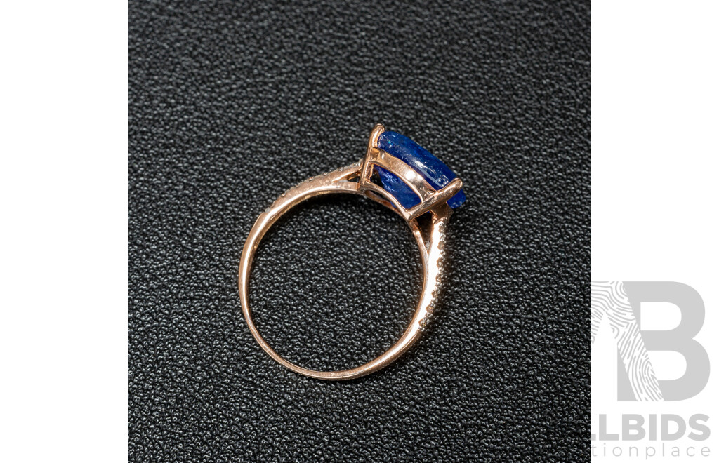 NEW - 14ct Rose Gold Tanzanite & Diamond Ring, T6.17ct,TDW0.10ct, Size R, 3.14 Grams
