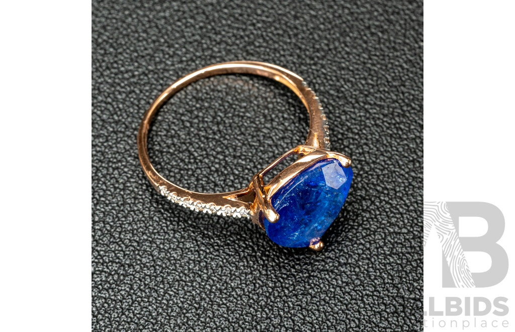NEW - 14ct Rose Gold Tanzanite & Diamond Ring, T6.17ct,TDW0.10ct, Size R, 3.14 Grams