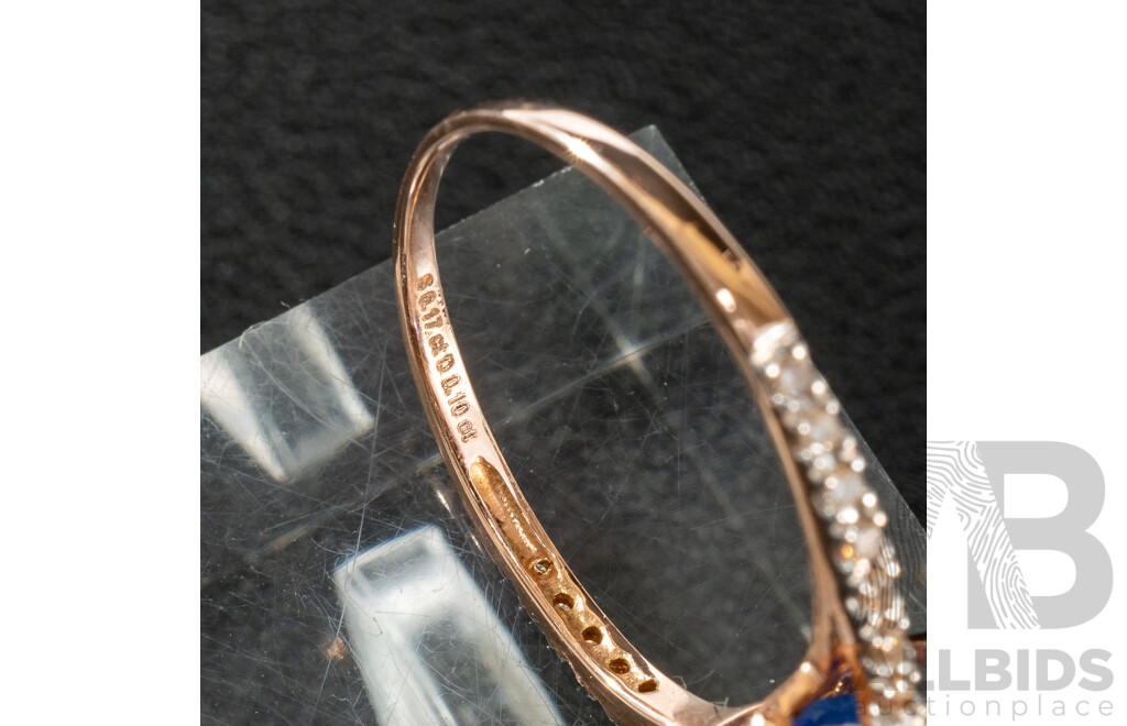 NEW - 14ct Rose Gold Tanzanite & Diamond Ring, T6.17ct,TDW0.10ct, Size R, 3.14 Grams