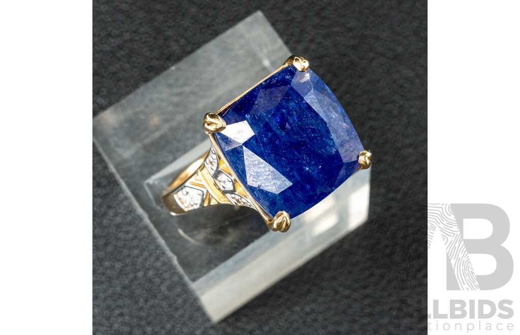 NEW - 14ct Yellow Gold Tanzanite & Diamond Cocktail Ring, T14.72ct/TDW0.11ct, Size Q, 8.16 Grams