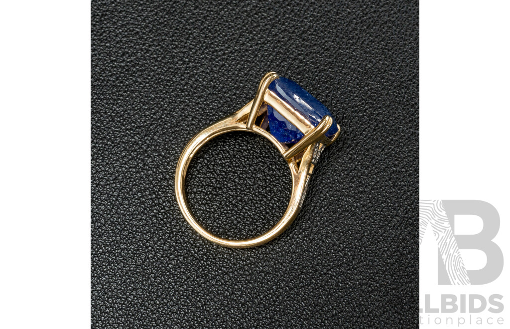 NEW - 14ct Yellow Gold Tanzanite & Diamond Cocktail Ring, T14.72ct/TDW0.11ct, Size Q, 8.16 Grams