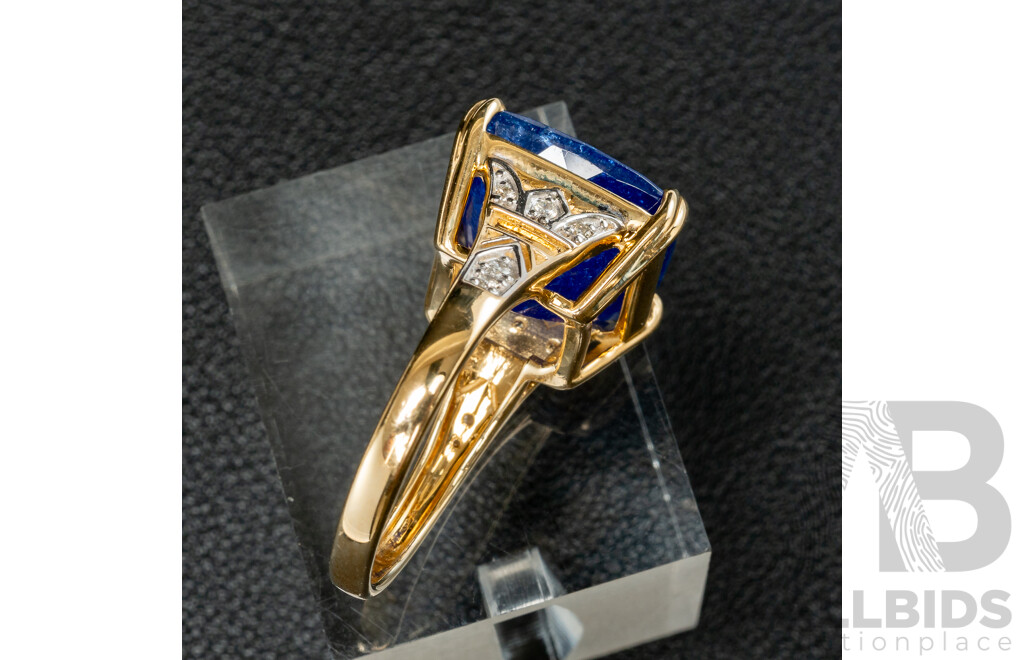 NEW - 14ct Yellow Gold Tanzanite & Diamond Cocktail Ring, T14.72ct/TDW0.11ct, Size Q, 8.16 Grams