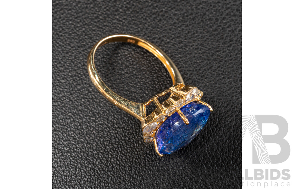 NEW - 14ct Yellow Gold Tanzanite & Diamond Cocktail Ring, T10.71ct/TDW1.25ct, Size Q, 6.31 Grams