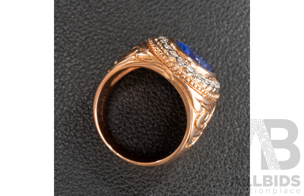 NEW - 14ct Rose Gold Tanzanite & Diamond Mens Ring, T4.92ct/TDW0.44ct, Size Q, 11.47 Grams