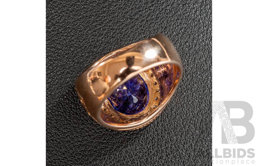 NEW - 14ct Rose Gold Tanzanite & Diamond Mens Ring, T4.92ct/TDW0.44ct, Size Q, 11.47 Grams