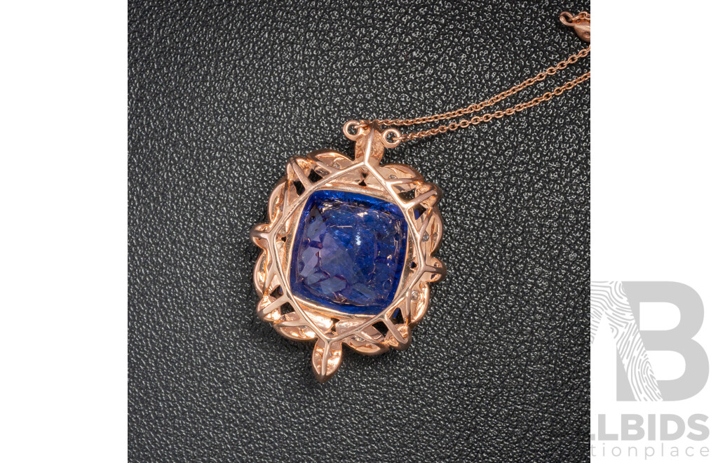 NEW - 14ct Rose Gold Tanzanite & Diamond Pendant on Fixed Diamond Set Necklace, T16.22ct/TDW0.50ct, 50cm, 8.87 Grams
