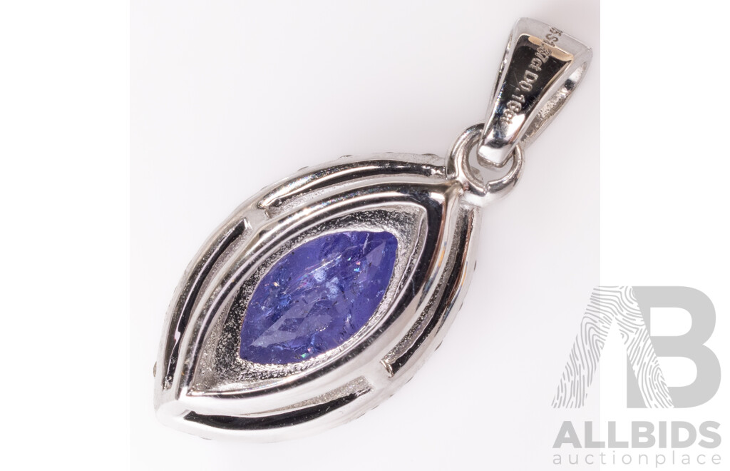 NEW - 14ct Tanzanite & Diamond Halo Pendant, S1.37ct/TDW0.18ct, 20mm, 1.26 Grams
