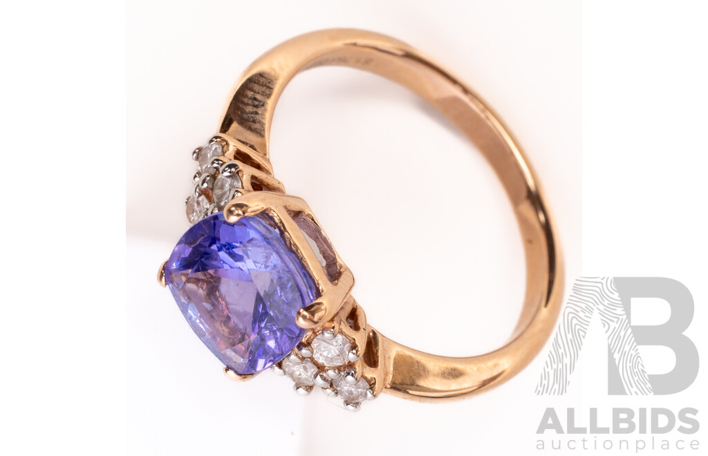 NEW - 14ct Rose Gold Tanzanite & Diamond Ring, S1.76ct/TDW0.14ct, Size L, 2.73 Grams