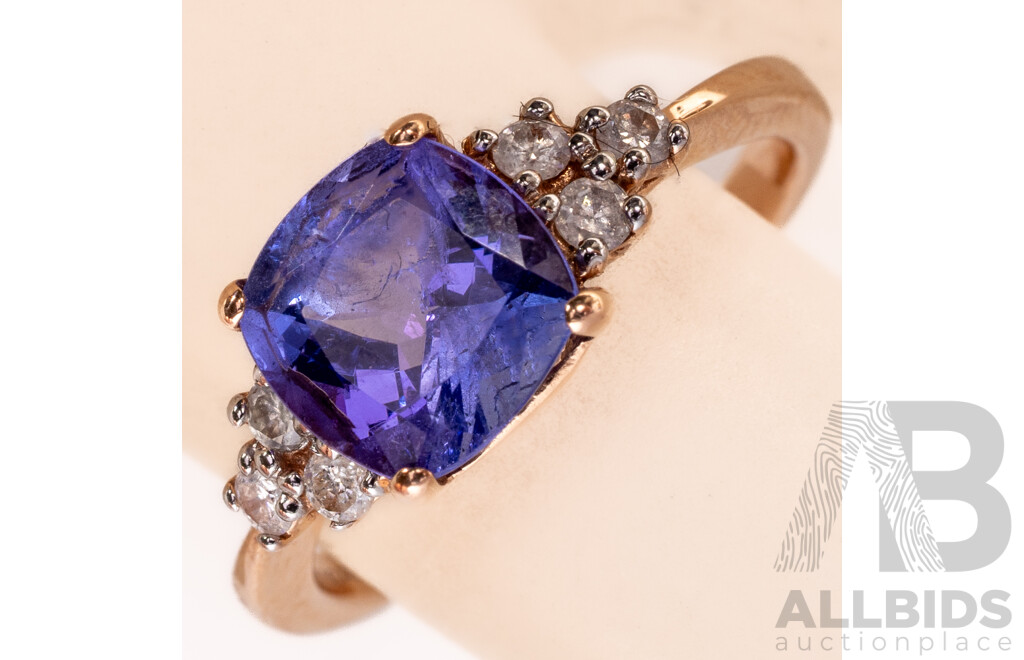 NEW - 14ct Rose Gold Tanzanite & Diamond Ring, S1.76ct/TDW0.14ct, Size L, 2.73 Grams