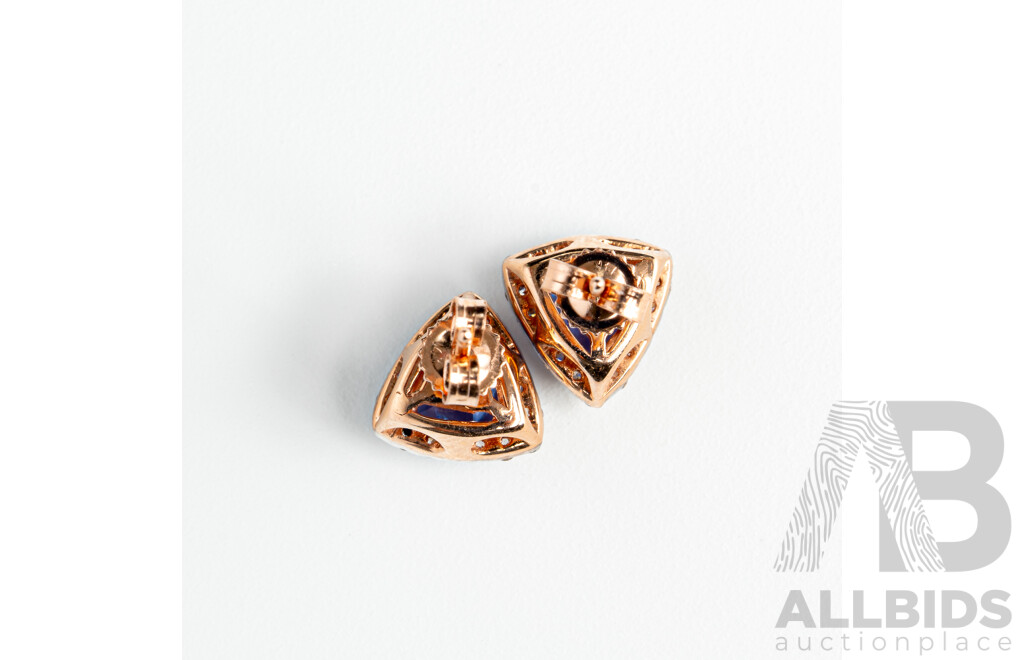 NEW - 14ct Rose Gold Tanzanite & Diamond Stud Earrings, T2.16ct/TDW0.34ct, 9.4mm, 2.37 Grams