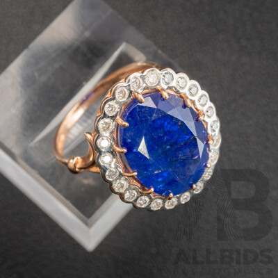 NEW - 14ct Rose Gold Tanzanite & Diamond Cocktail Ring, T10.25ct/TDW0.43ct, Size O, 7.51 Grams