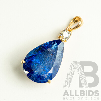NEW - 14ct Tanzanite & Diamond Pendant, T16.36ct/TDW0.27ct, 33mm Long, 6.01 Grams