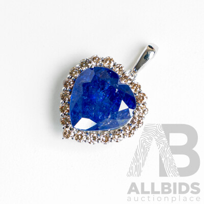 NEW - 14ct Tanzanite & Diamond Halo Heart Shaped Pendant, T7.93ct/TDW0.67ct, 17mm X 16mm, 3.97 Grams