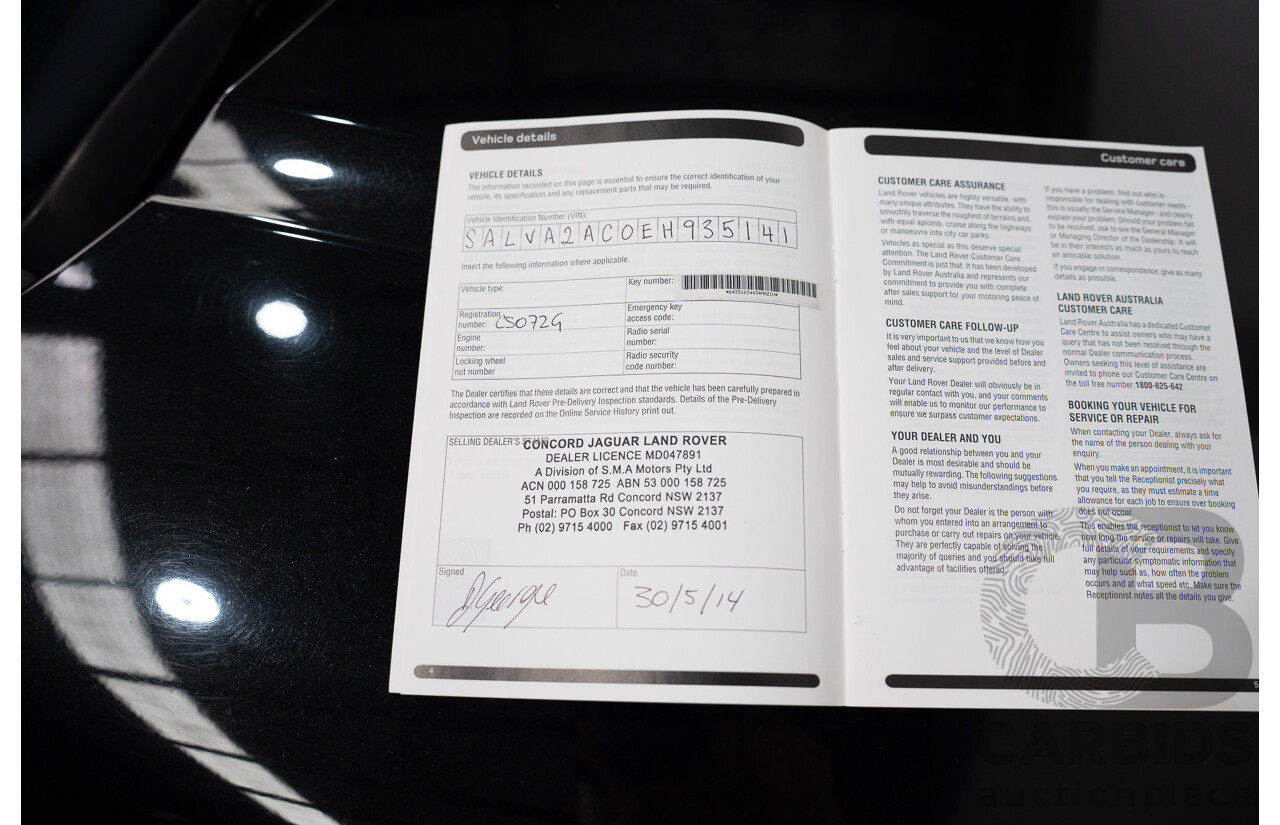 5/2014 Range Rover Evoque SD4 Dynamic LV (AWD) MY14 5d Wagon Santorini Black Turbo Diesel 2.2L