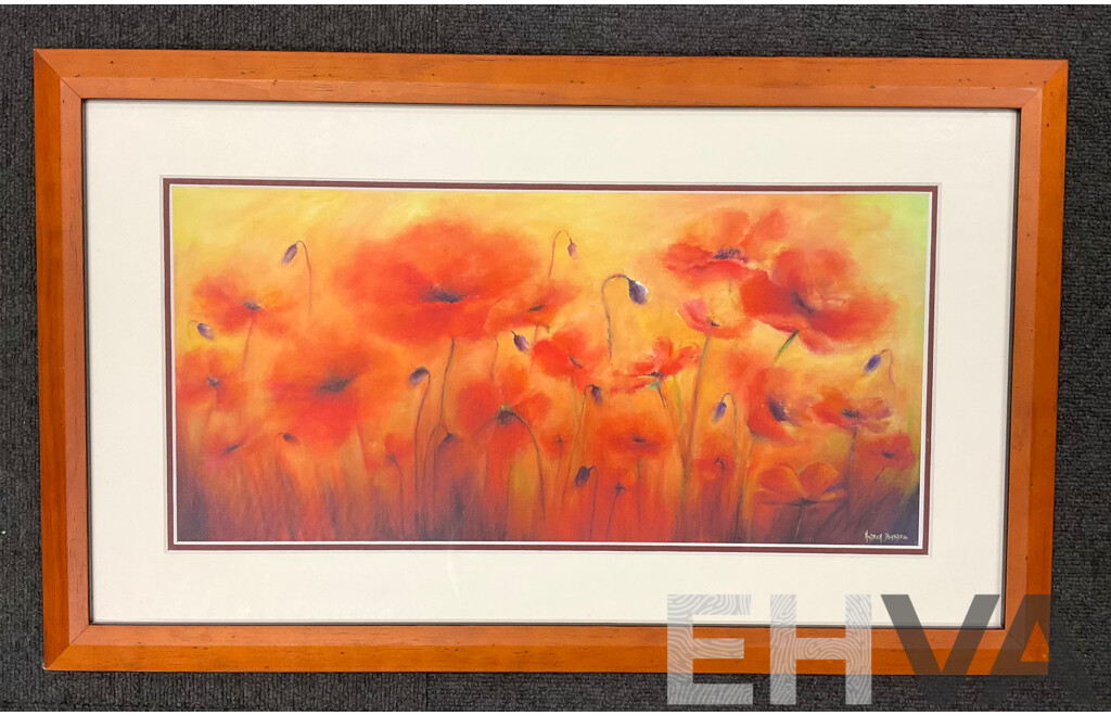 Andrea Blundell, "Poppies at Sunset", Gouache on Canvas, 37 X 60 Cm (frame)