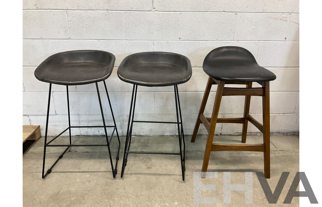Replica Set of 2 Hee Welling Hay Barstools and Jar Furniture ENZO Black Wood Bar Stool - Lot of 3
