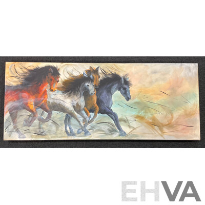 Unknow Artist, Acrylic on Canvas, 61 X 61 Cm (frame) and  30 X 76 Cm (frame) - Lot of 2