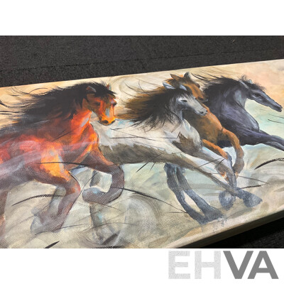 Unknow Artist, Acrylic on Canvas, 61 X 61 Cm (frame) and  30 X 76 Cm (frame) - Lot of 2