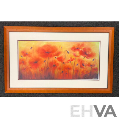 Andrea Blundell, "Poppies at Sunset", Gouache on Canvas, 37 X 60 Cm (frame)